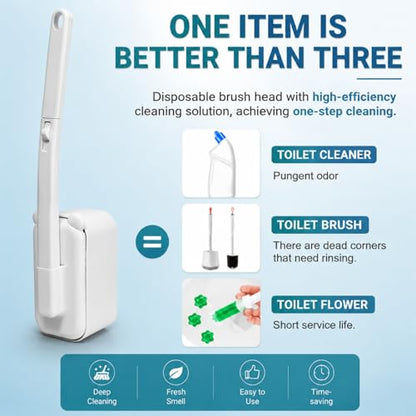 Disposable Toilet Brush with 48 Refills,Toilet Cleaning Supplies,Toilet Wand Brush Starter Kit,Wall Mounted Toilet Bowl Cleaner Brush with Holder for Bathroom Deep Cleaning & Hygiene (White)