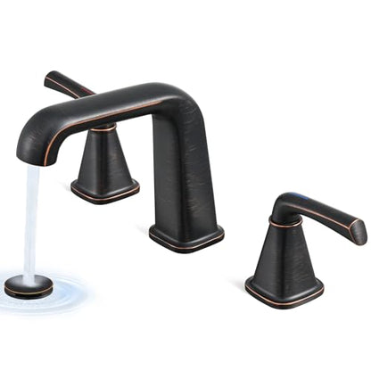 Widespread Bathroom Sink Faucet, Oil-Rubbed Bronze Bathroom Faucet 3 Hole，Brass Vanity Faucet with Pop Up Drain and 2 Supply Lines - color: B-Oil-Rubbed Bronze