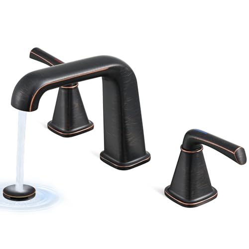 Widespread Bathroom Sink Faucet, Oil-Rubbed Bronze Bathroom Faucet 3 Hole，Brass Vanity Faucet with Pop Up Drain and 2 Supply Lines - color: B-Oil-Rubbed Bronze