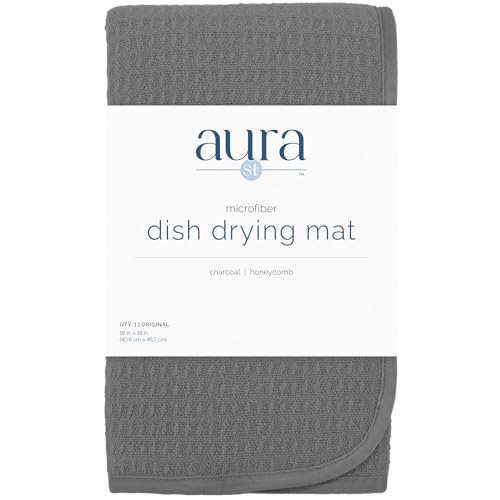 S&T INC. Dish Drying Mat, 16" x 18", Large, Charcoal Grey | Absorbent Microfiber, Kitchen Counter Mat for Dishes, Utensils, Pots and Pans, Machine Washable - size: 16" x 18"