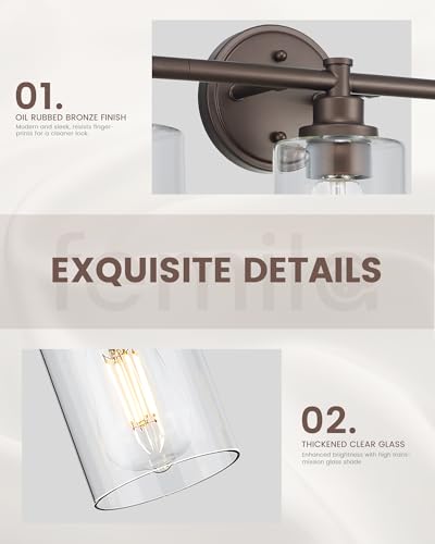 FEMILA Bathroom Vanity Light Fixture, 4-Light Farmhouse Wall Vanity Lights, Oil Rubbed Bronze Finish with Clear Glass Shade, 4FYC56B-4W ORB - color: Oil-Rubbed Bronze, size: 24.8"
