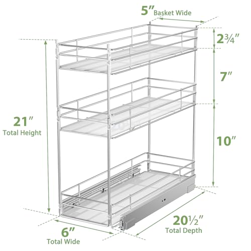 Pull Out Spice Rack Cabinet Organizer (6" W X 20½" D),3 Tier Slide Out Drawer for Narrow Cabinet, Pull Out Shelves Under Cabinet Storage for Kitchen - size: 6" W x 20½" D,3 Tier