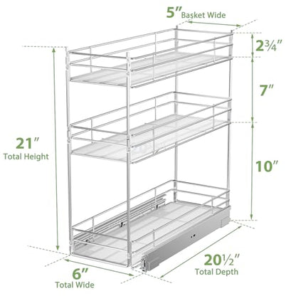 Pull Out Spice Rack Cabinet Organizer (6" W X 20½" D),3 Tier Slide Out Drawer for Narrow Cabinet, Pull Out Shelves Under Cabinet Storage for Kitchen - size: 6" W x 20½" D,3 Tier