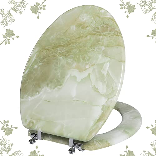 Elongated Toilet Seat Natural Wood Toilet Seat with Zinc Alloy Hinges, Easy to Install also Easy to Clean, Anti-pinch Marble Toilet Seat by Angol Shiold (Elongated, Green Marble) - color: Green Marble, size: Elongated-18.5”