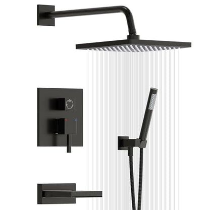 Esnbia Shower System with Tub Spout,Black Bathtub Shower Faucet Set,10 Inches Rain Shower Heads with Handheld Spary Combo, Tub Shower Kit with 3-Way Shower Valve, Matte Black - color: Matte Black
