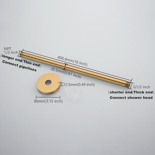 RANDOM Champagne Bronze Shower Arm with Flange 16 Inches Ceiling Mount Shower Head Extension Straight Arm Ceiling-Mounted For Fixed Shower Head. RD-91038-16CB - color: 16″ Champagne Bronze(Round Flange)