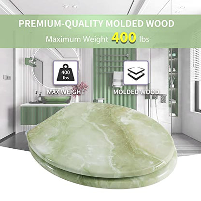 Angel Shield Marble Toilet Seat Durable Molded Wood with Quiet Close, Easy Clean, Quick-Release Hinges Round Toilet Seat (Round, Green Marble) - color: Green Marble-Round, size: Round-16.5“