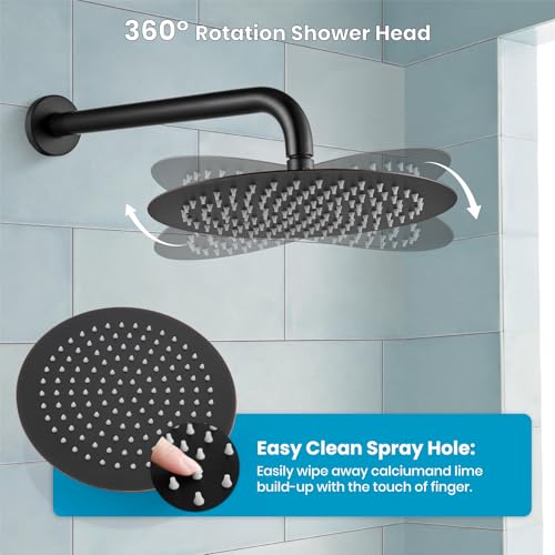 gotonovo High Pressure Shower System Valve and Trim Kit,Oil Rubbed Bronze | Round Rain 10 Inch Shower Head with Handheld Faucet Set Complete,Rough In Valve,2-in-1 Diverter,All Metal,Bathroom Wall Mount - color: Bronze