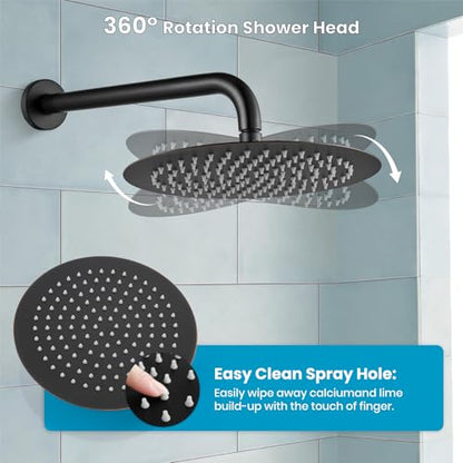 gotonovo High Pressure Shower System Valve and Trim Kit,Oil Rubbed Bronze | Round Rain 10 Inch Shower Head with Handheld Faucet Set Complete,Rough In Valve,2-in-1 Diverter,All Metal,Bathroom Wall Mount - color: Bronze