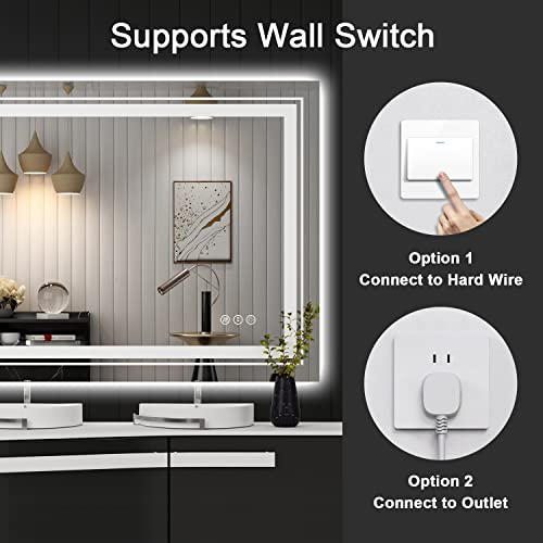 Snowdool 40 x 32 in LED Bathroom Mirror, Front and Backlit, Anti-Fog | Front and Backlit, Stepless Dimming, Anti-Fog, Memory Function - size: 40"L x 32"W