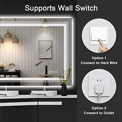 Snowdool 40 x 32 in LED Bathroom Mirror, Front and Backlit, Anti-Fog | Front and Backlit, Stepless Dimming, Anti-Fog, Memory Function - size: 40"L x 32"W