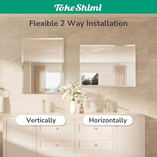 40x30 Frameless Mirror Bathroom Rectangle, Bathroom Vanity Mirror Beveled with 1" Beveled Edge, Shatterproof Farmhouse Mirrored Wall Mounted for Living Room, Entryway, Restroom - size: 30"L x 40"W, style: Beveled