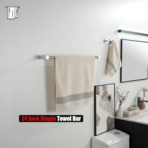 JQK Towel Bar Chrome, 26.5 Inch 304 Stainless Steel Thicken 0.8mm 2 Pieces Towel Rack Bathroom Wall Mount, Useable Length 24 Inch, TB610L24-CH - color: Polished Steel, size: 26.5 Inch