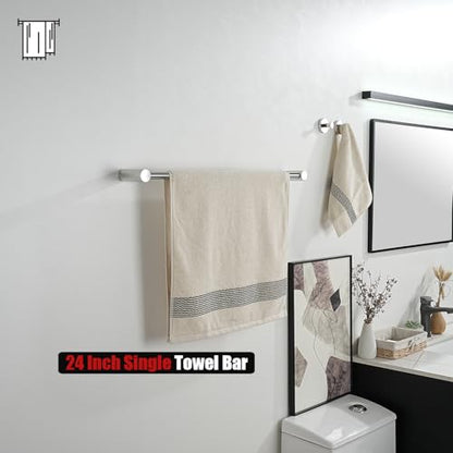 JQK Towel Bar Chrome, 26.5 Inch 304 Stainless Steel Thicken 0.8mm 2 Pieces Towel Rack Bathroom Wall Mount, Useable Length 24 Inch, TB610L24-CH - color: Polished Steel, size: 26.5 Inch