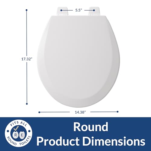 Bemis 500TTT Durable Wood Toilet Seat, Secure Hinges Stay Tight, Made in USA, Round, White - size: ROUND