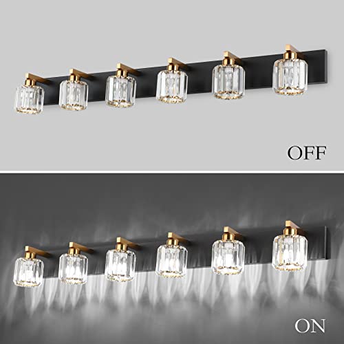Aipsun Bathroom Light Fixtures Crystal Vanity Light Black and Gold 6 Lights Vanity Lighting Fixtures (Exclude Bulb) - color: Black Gold (Round), size: 49 inch