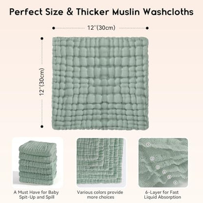 Unnivoll Muslin Burp Cloths Baby 12''X12'', Baby Washcloths 6 Pack, 100% Cotton Baby Wash Cloths Absorbent and Soft for Newborn Infants Kids Boys Girls - Apricot Green Sapphire Blue - color: Apricot Green Sapphire Blue