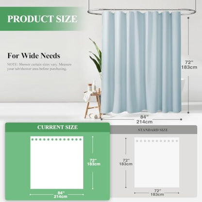 Extra Wide Waffle Shower Curtain 256 GSM Fabric 84x72 Fog Blue | 84 Inch Wide, Thick Cloth, Weighted Hem, Water Repellent, Hotel Luxury Polyester Shower Curtain Set for Bathroom 14 Hooks - color: Fog Blue, size: 84"W x 72"L (Pack of 1)