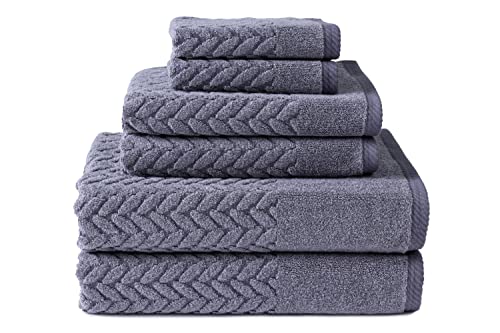 Texere 100% Organic Cotton Jacquard 650 GSM Premium Bath Towel Sets - Extra Absorbent Quick Dry and Plush, 2 Large Bath Towels, 2 Hand Towels, 2 Washcloths (Cable, Excalibur, 6 Piece) - color: Excalibur (Cable)