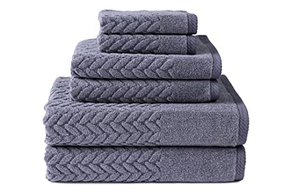 Texere 100% Organic Cotton Jacquard 650 GSM Premium Bath Towel Sets - Extra Absorbent Quick Dry and Plush, 2 Large Bath Towels, 2 Hand Towels, 2 Washcloths (Cable, Excalibur, 6 Piece) - color: Excalibur (Cable)