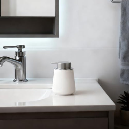 Foaming Soap Dispenser - 12 Oz White Ceramic Foam Hand Soap Dispenser for Bathroom, Face Wash Dispenser Bottle with Silvery Foaming Pump, Matte Lotion Dish Dispenser Refillable for Kitchen - color: White-slivery