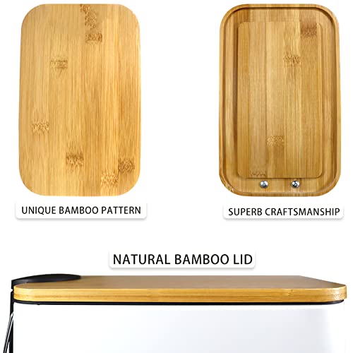 SIDIANBAN Bathroom Trash Can with Bamboo Lid Soft Close and Foot Pedal, Small Rectangular Slim Garbage Can with Inner Wastebasket for Bedroom, Office, Kitchen, 1.3Gal/5L, White | Small Rectangular Slim Garbage Can with Inner Wastebasket for Bedroom, Offic