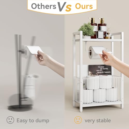 IBUYKE Toilet Paper Holder Stand Bathroom Tissue Roll Dispenser TLJ020W | Freestanding,with Extra Space for Rolls Magazines Wet Wipes, for 7–9 rolls of standard toilet paper,White - color: White
