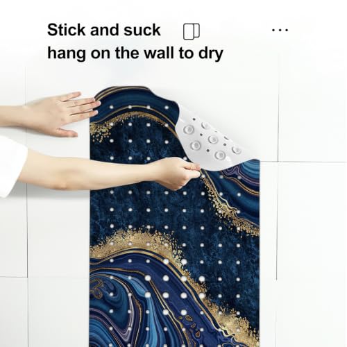 LNOND Marble Bath Tub Mat Non Slip, Extra Long 40 X 16 Inch Anti Slip Mat for Bathtub, Blue Luxury Marble Shower Mat with Drain Holes and Suction Cups, Machine Washable - color: Black Gold Marble