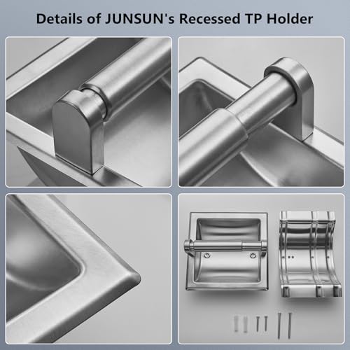JunSun Recessed Toilet Paper Holder Brushed Nickel Stainless Steel Toilet Paper Roll Holder Tissue Holder Modern Tissue Roll Holder 6" X 6" Square Jumbo Mega Roll Holder Rear Mounting Bracket Included - color: Brushed Nickel