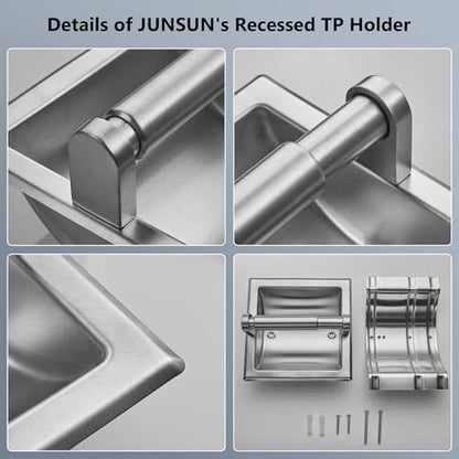 JunSun Recessed Toilet Paper Holder Brushed Nickel Stainless Steel Toilet Paper Roll Holder Tissue Holder Modern Tissue Roll Holder 6" X 6" Square Jumbo Mega Roll Holder Rear Mounting Bracket Included - color: Brushed Nickel