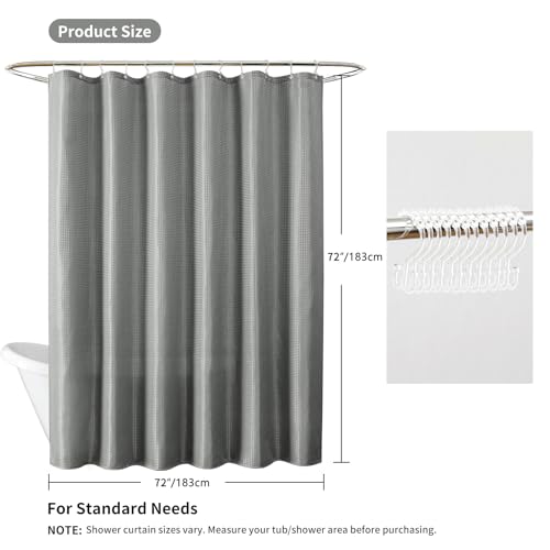QiyI 3 in 1 Waffle Shower Curtain Set with Liner, Grey, 72 x 72 | Shower Curtain and Liner Set with Hooks, Waterproof Bathroom Curtain with PEVA Liner & 12 Double Sided Clear Plastic Rings - color: Grey, size: 72"W x 72"L (Pack of 1)