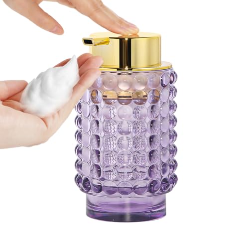 Glass Foaming Soap Dispenser, Purple Foam Hand Soap Dispenser, Bathroom 12 Oz Large Bottle with Gold Pump, Refillable Lotion Pump Container for Bathroom, Kitchen,Hand Soap, Dish Soap, Shampoo - color: Purple