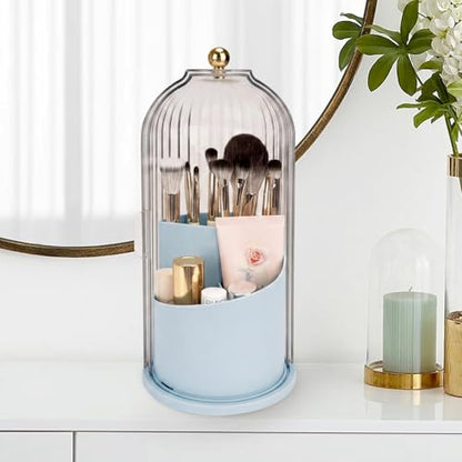 QIYVLOS Toothbrush Holders with Sliding Lid, Rotating 3 Slots Bathroom Organizer Countertop, Tooth Brush Toothpaste Holder Bathroom Counter Stand Sink Organizer Caddy for Makeup Brushes Holder (Blue) - color: Blue+Transparent