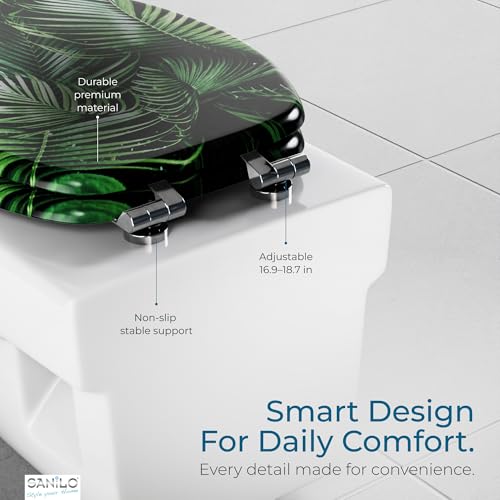 SANILO Wooden Toilet Seat with Soft Close [ELONGATED] - Decorative, Quiet & Slow Close Molded Wood Seat - With Strong Bumpers & Hinges - Adjustable Fit - Palmdream - color: Palmdream