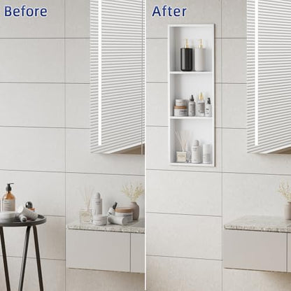 No Tile Needed Shower Niche - 304 Stainless Steel Niche Shower with 3- Tier Shelves Recessed Wall Niches for Bathroom Storage (White, 36 X 12 X 4.13 Inches, 3) - color: White