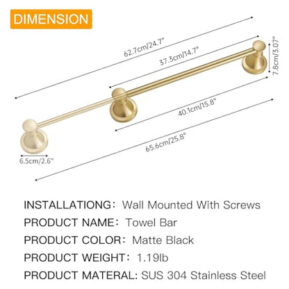 Towel Racks for Bathroom Wall Mounted Bath Towel Bar Brushed Gold | Adjustable 16-26 In, Wall Mounted Towel Holder, Stainless Steel, Rustproof, Towel Bar Rod Hanger Hardware Accessories Hotel - color: Brushed Gold
