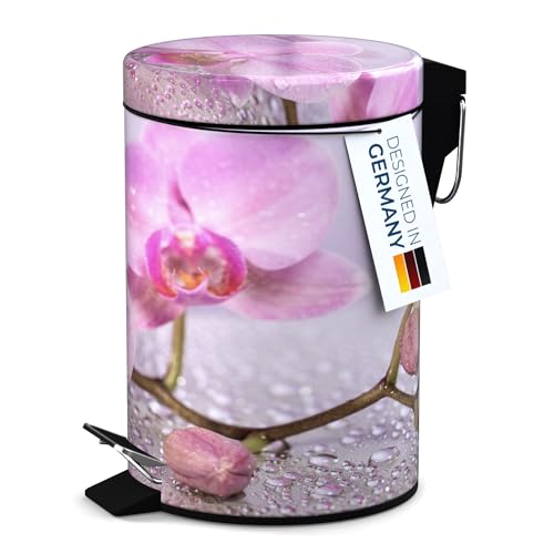 Sanilo Small Bathroom Trash Can with Lid [1.3 Gallon] - Lidded Tiny Trashcan for Garbage - Mini Metal Bin with Soft Closing Mechanism - Bath Room Accessoire Wastebin with Inner Bucket (Blooming) - color: Blooming