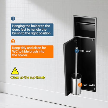 Recessed Toilet Paper Holder Plus Toilet Brush Storage,Black | Inner size 6*23.38*4.94in (L*H*D), Built-in Toilet Paper Dispenser, Modern and Space-saving, Includes Toilet Brush