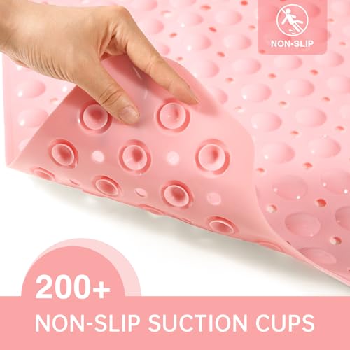 Tree Bud Bathtub Mats for Shower Tub Non-Slip Bath Mat 39 x 16 Inch Extra Long Shower Mat, Bath Tub Mat for Bathroom with Machine Washable, BPA Free for Kids (Opaque Pink) - color: Opaque Pink