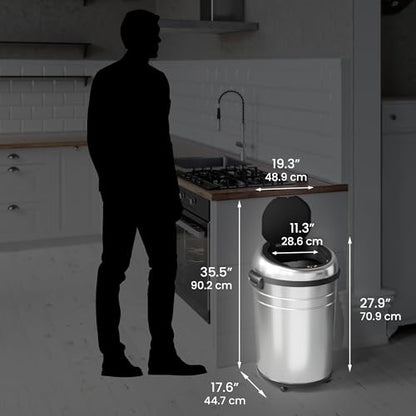 iTouchless Glide 18 Gallon Sensor Trash Can with Wheels and Odor Control System, Stainless Steel, 68 Liter Automatic Kitchen Bin and Office Garbage Can (Powered by Battery or Optional AC Adapter) - color: Silver, 18 Gal