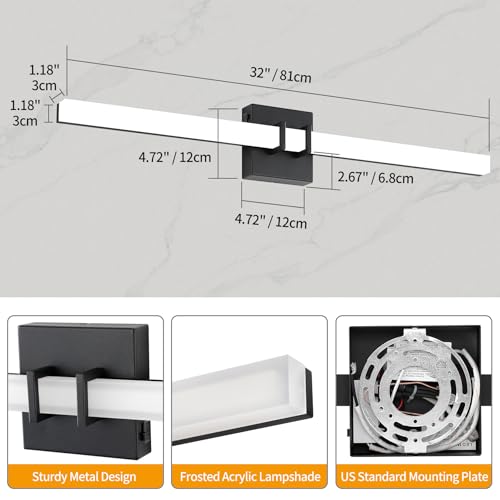 Modern Black Vanity Light Bar 32 Inch, 24W 5CCT Dimmable Bathroom Light Fixtures LED Wall Lighting Fixture - color: Black, size: 32 inch