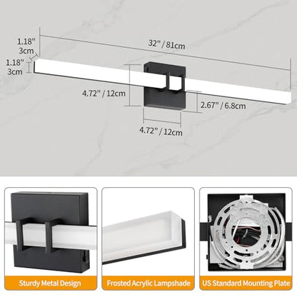 Modern Black Vanity Light Bar 32 Inch, 24W 5CCT Dimmable Bathroom Light Fixtures LED Wall Lighting Fixture - color: Black, size: 32 inch