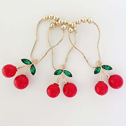Set of 12 Cherries Shower Curtain Hooks Rings, Red Cherry Pendant Decoration, Fruit Style for Kids Bathroom, Stainless Steel Hooks Rustproof (Red-Cherry)