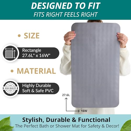 ENKOSI Non Slip Bath Mat for Tub and Shower Floors – Anti Slip Shower Mat with Secure Suction Cup Grip – Soft Grey Bathtub Mat for Inside Bath Tub and Smooth Bathroom Stalls (28x16 Gray) - color: Grey