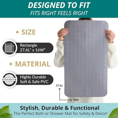 ENKOSI Non Slip Bath Mat for Tub and Shower Floors – Anti Slip Shower Mat with Secure Suction Cup Grip – Soft Grey Bathtub Mat for Inside Bath Tub and Smooth Bathroom Stalls (28x16 Gray) - color: Grey