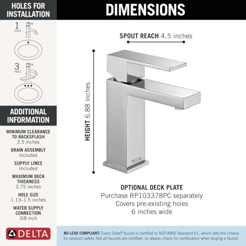 Delta Modern Matte Black Bathroom Faucet 1 Hole, Single Hole Bathroom Sink Faucet for Vanity, Metal Push-Pop Drain Assembly, Chrome 567LF-PP - color: Chrome, size: 1.2 GPM Water Flow