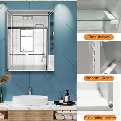 Bathroom Medicine Cabinet with 22x30 Inch Frameless Beveled Edge Mirror, Surface/Recessed Mount Vanity Storage Cabinet for Bathroom/Living Room/Bed Room - size: AL-WF1001-2230