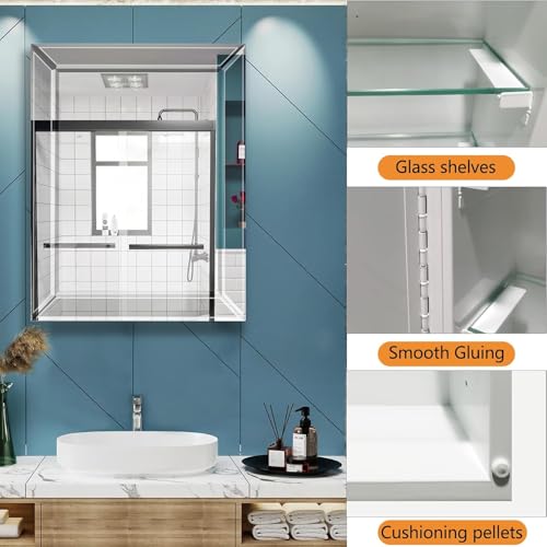 24x36 Bathroom Medicine Cabinet with Mirror, Surface or Recessed Medicine Cabinet with Adjustable Shelves - size: AL-WF1001-2436