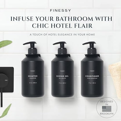 FINESSY Soap Dispenser Black Refillable Shampoo and Conditioner Bottles | Set of 3 17Oz Plastic Shower Soap Bottles With Pump Rust Resistant. Mount Shampoo Conditioner Body Wash Dispenser For Shower - color: Sophisticated Black