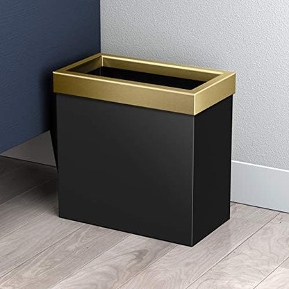 Gatco Small Bathroom Trash Can With Lid, Rectangle 3 Gallon Stainless Steel Wastebasket, Under Sink, Matte Black And Brushed Brass, For Bathroom, Bedroom, Office (1938) - color: Matte Black/Brushed Brass
